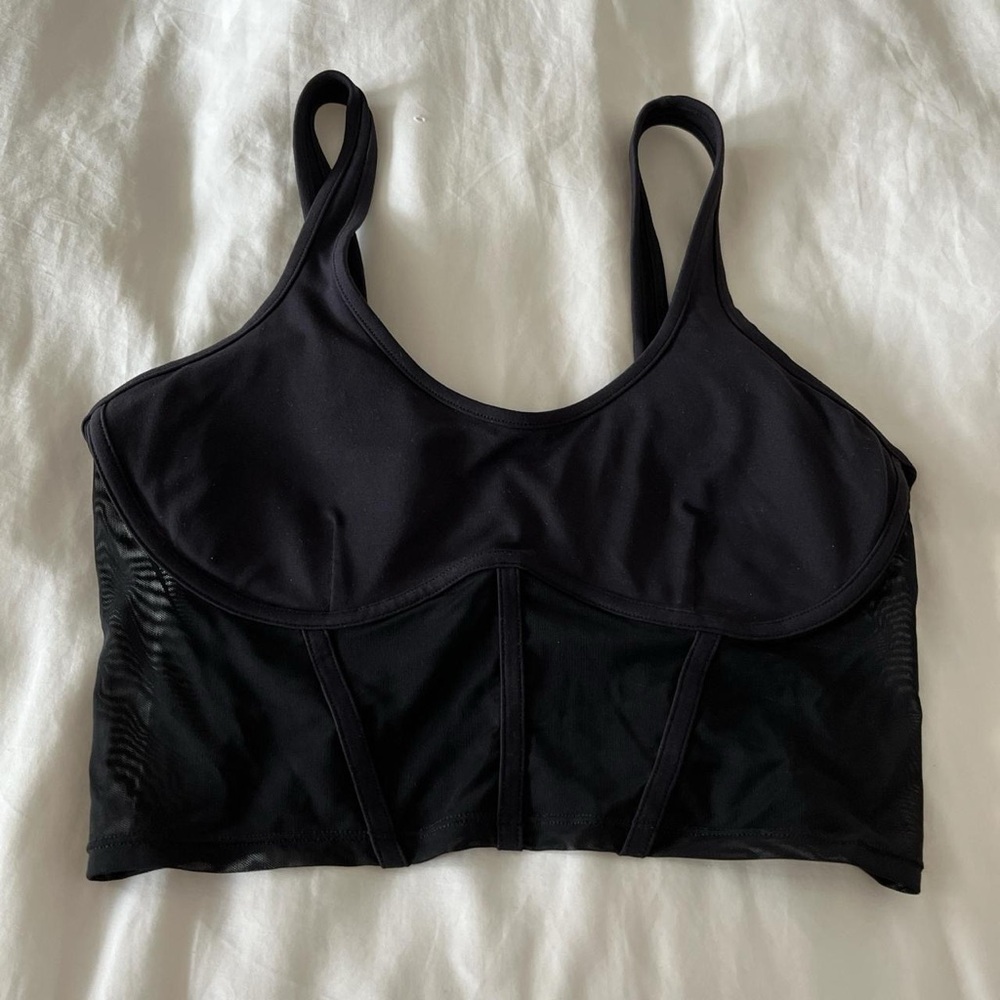 ALO Yoga Airbrush Mesh Corset Sports Bra Crop Tank - Black, Medium